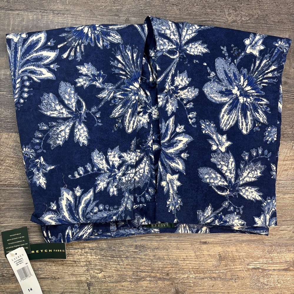 Lauren Ralph Lauren Women's 14‎ Crop Floral Pant Navy Cotton Stretch Pockets NEW - Picture 8 of 11